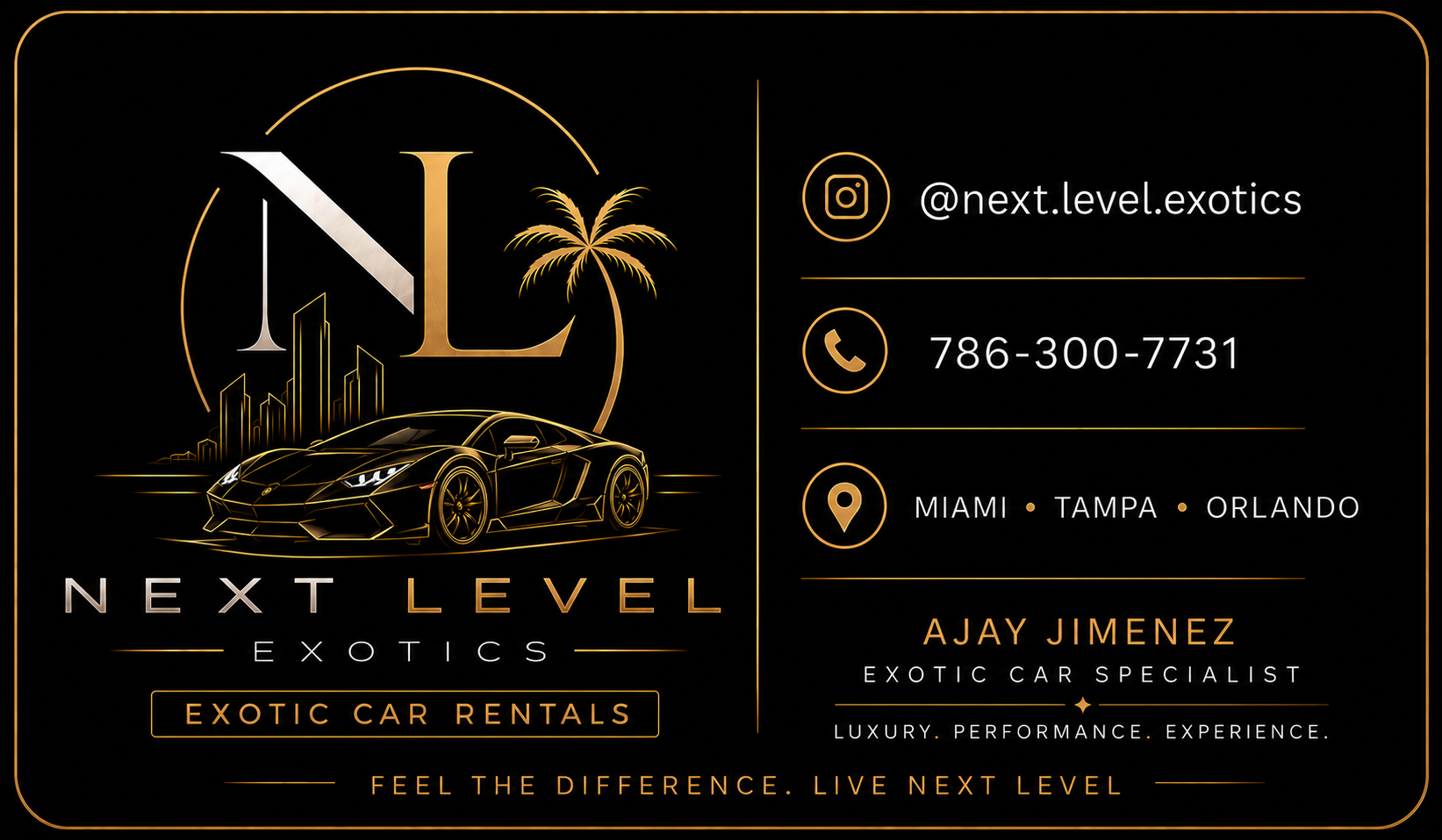 Next Level Exotics business card